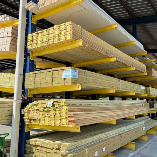 Stacked lumber.
